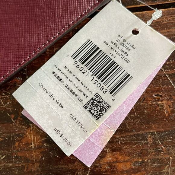 Kate Spade Deep Berry Staci Leather Medium L-Zip Wristlet 8"x5" NWT - Picture 6 of 6